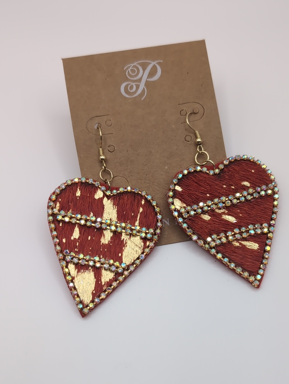 Metallic Gold Accent Red Heart Drop Earrings by Plunder NEW!